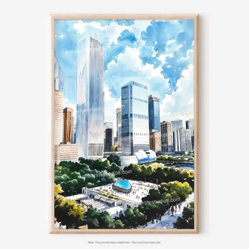 01 - Chicago Millenium Park Watercolor Art - Digital Downloads - Main.jpg