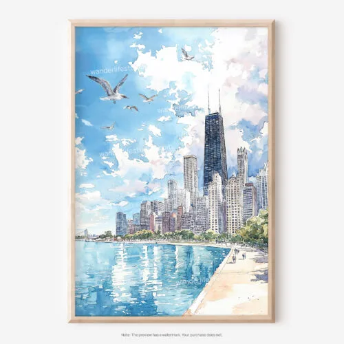 01 - Chicago Skyline Watercolor Art - Digital Downloads - Main.jpg