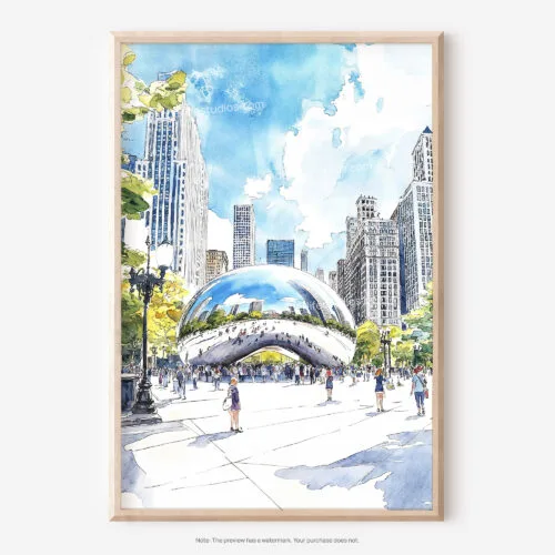 01 - Chicago The Bean Cloud Gate Watercolor Art - Digital Downloads - Main.jpg