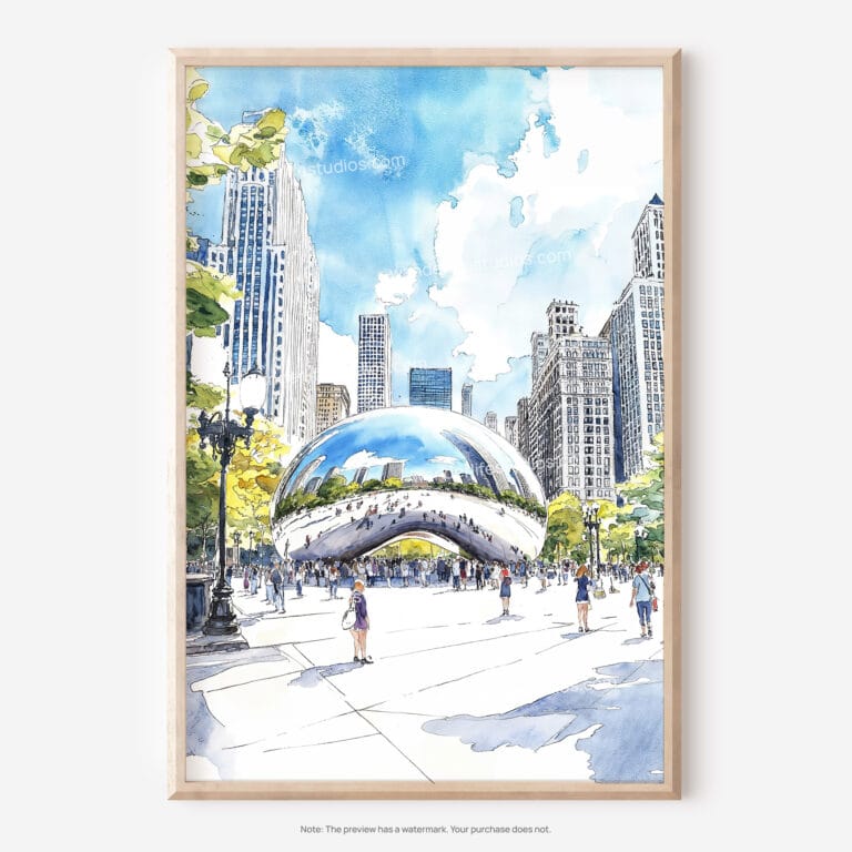 01 - Chicago The Bean Cloud Gate Watercolor Art - Digital Downloads - Main.jpg