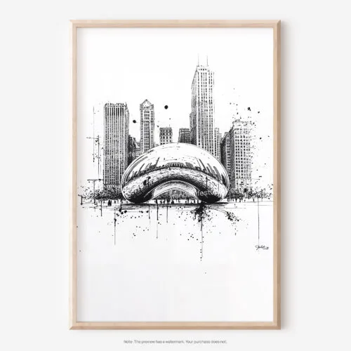 01 - Chicago - The Bean Pencil Drawing Art - Digital Downloads - Main.jpg