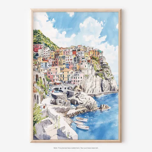 01 - Cinque Terre Watercolor Art - Digital Downloads - Main.jpg