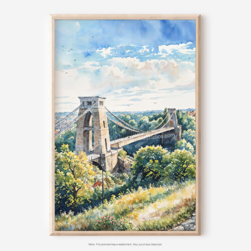 01 - Clifton Bridge Bristol Watercolor Art - Digital Downloads - Main.jpg