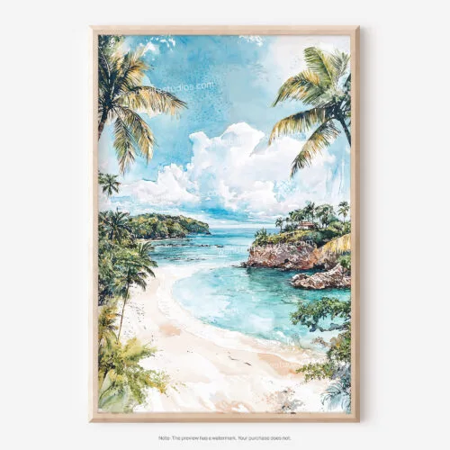 01 - Costa Rica Playa Dominical Watercolor Art - Digital Downloads - Main.jpg