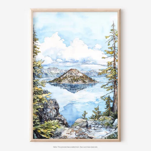 01 - Crater Lake National Park Watercolor Art - Digital Downloads - Main.jpg