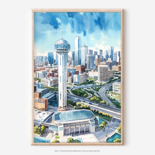 01 - Dallas Texas Skyline Watercolor Art - Digital Downloads - Main.jpg