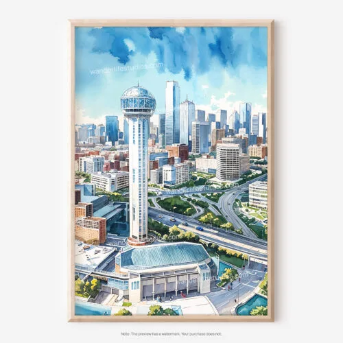 01 - Dallas Texas Skyline Watercolor Art - Digital Downloads - Main.jpg