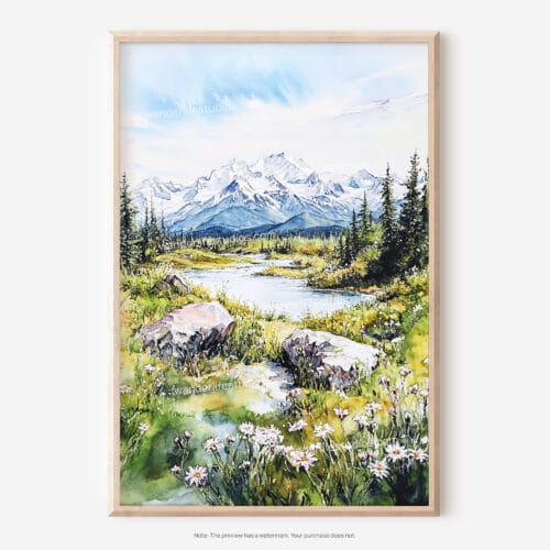 01 - Denali National Park Watercolor Art - Digital Downloads - Main.jpg