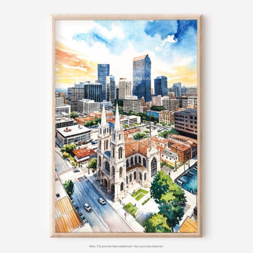 01 - Denver Colorado Skyline Watercolor Art - Digital Downloads - Main.jpg