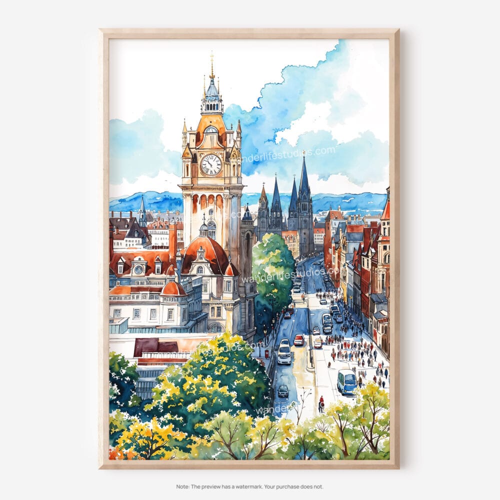 01 - Edinburgh Skyline Watercolor Art - Digital Downloads - Main.jpg