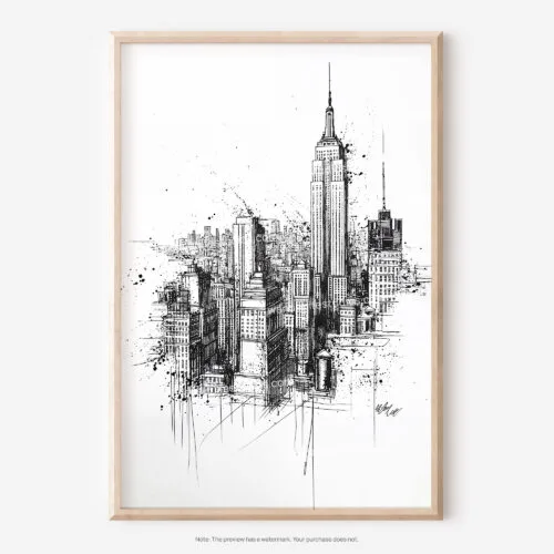 01 - Empire State Building Pencil Drawing Art - Digital Downloads - Main.jpg