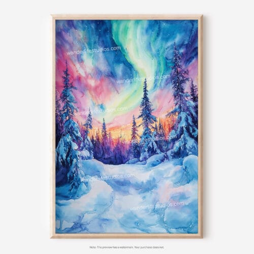 01 - Fairbanks Northern Lights Watercolor Art - Digital Downloads - Main.jpg