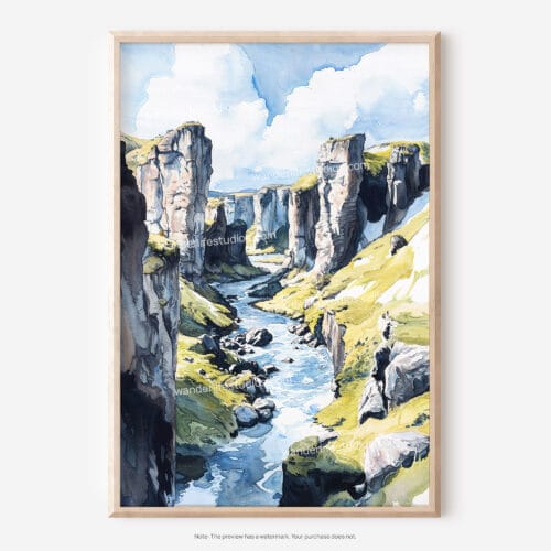 01 - Fjadrargljufur Canyon Watercolor Art - Digital Downloads - Main.jpg