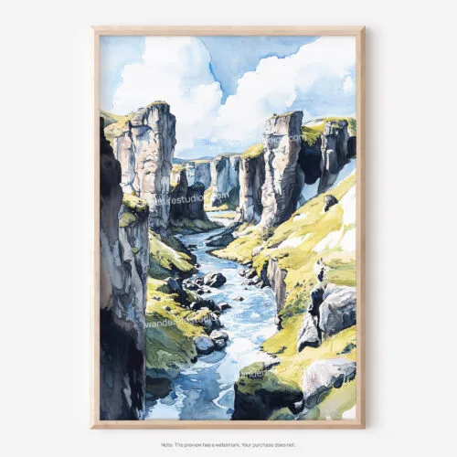 01 - Fjadrargljufur Canyon Watercolor Art - Digital Downloads - Main.jpg