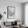01 - Framed Amsterdam - Grachtengordel - Watercolor Canvas Print - Contemporary Living Room.jpg