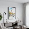 01 - Framed Bangkok Wat Arun Watercolor Canvas Print - Contemporary Living Room.jpg