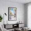 01 - Framed Barcelona Watercolor Canvas Print - Contemporary Living Room.jpg