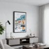 01 - Framed Bergen Norway Watercolor Canvas Print - Contemporary Living Room.jpg