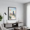 01 - Framed Brisbane Skyline Watercolor Canvas Print - Contemporary Living Room.jpg