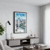 01 - Framed Dallas Texas Skyline Watercolor Canvas Print - Contemporary Living Room.jpg