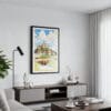 01 - Framed France Mont Saint Michel Watercolor Canvas Print - Contemporary Living Room.jpg