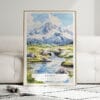 01 - Framed Katmai National Park Watercolor Wall Art leaning against couch - Portrait.jpg