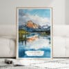 01 - Framed Lake Clark National Park Watercolor Wall Art leaning against couch - Portrait.jpg