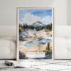 01 - Framed Lassen Volcanic National Park Watercolor Wall Art leaning against couch - Portrait.jpg