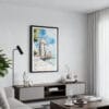 01 - Framed Lisboa Torre de Belém Watercolor Canvas Print - Contemporary Living Room.jpg