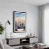 01 - Framed Los Angeles Skyline Watercolor Canvas Print - Contemporary Living Room.jpg