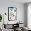 01 - Framed Mallorca Spain Watercolor Canvas Print - Contemporary Living Room.jpg