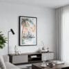 01 - Framed Miami Florida Sunset Watercolor Canvas Print - Contemporary Living Room.jpg