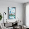 01 - Framed Milwaukee Skyline Watercolor Canvas Print - Contemporary Living Room.jpg