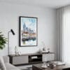 01 - Framed Nashville Skyline Watercolor Canvas Print - Contemporary Living Room.jpg