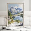 01 - Framed North Cascades National Park Watercolor Wall Art leaning against couch - Portrait.jpg
