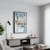 01 - Framed Palm Springs Pool Villa Watercolor Canvas Print - Contemporary Living Room.jpg