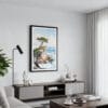 01 - Framed Pebble Beach Lone Cypress Watercolor Canvas Print - Contemporary Living Room.jpg