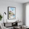 01 - Framed Portland Maine Watercolor Canvas Print - Contemporary Living Room.jpg