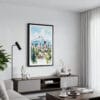 01 - Framed Portland Oregon Watercolor Canvas Print - Contemporary Living Room.jpg