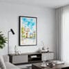 01 - Framed San Salvador Watercolor Canvas Print - Contemporary Living Room.jpg