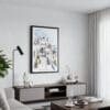 01 - Framed Santorini Blue Dome - Watercolor Canvas Print - Contemporary Living Room.jpg