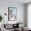 01 - Framed Santorini - Watercolor Canvas Print - Contemporary Living Room.jpg