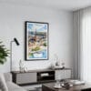 01 - Framed Stockholm Skyline Watercolor Canvas Print - Contemporary Living Room.jpg