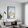 01 - Framed Sydney Australia Watercolor Canvas Print - Contemporary Living Room.jpg