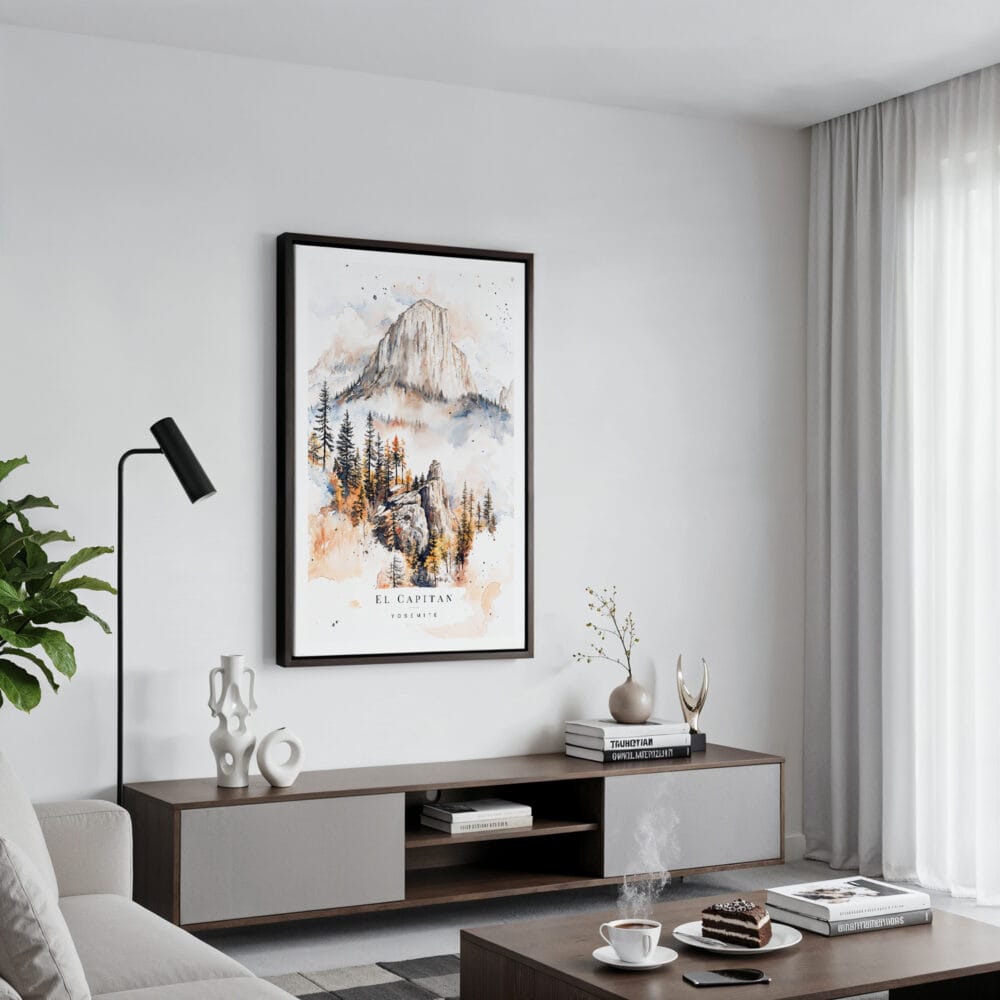 01 - Framed Yosemite El Capitan Watercolor Canvas Print - Contemporary Living Room.jpg 01 - Framed Yosemite El Capitan Watercolor Canvas Print - Contemporary Living Room.jpg