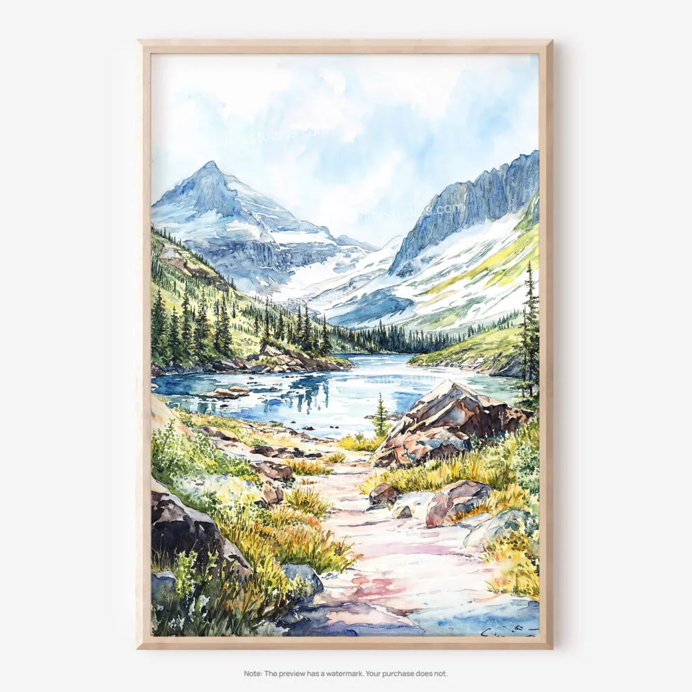 01 - Glacier National Park Watercolor Art - Digital Downloads - Main.jpg