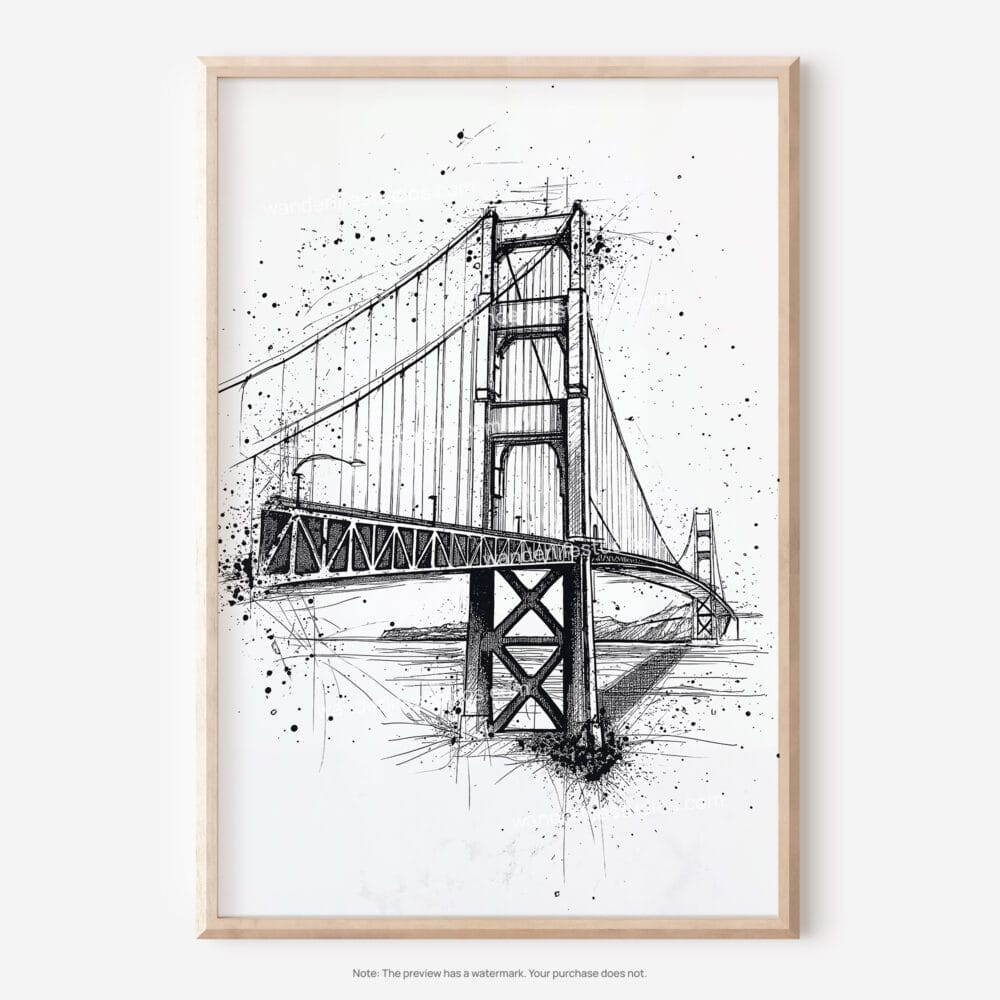 01 - Golden Gate Bridge Pencil Drawing Art - Digital Downloads - Main.jpg
