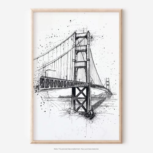 01 - Golden Gate Bridge Pencil Drawing Art - Digital Downloads - Main.jpg