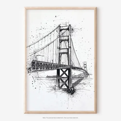 01 - Golden Gate Bridge Pencil Drawing Art - Digital Downloads - Main.jpg