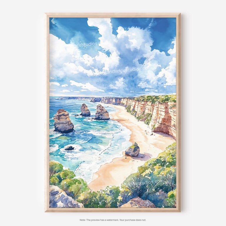 01 - Great Ocean Road Australia Watercolor Art - Digital Downloads - Main.jpg
